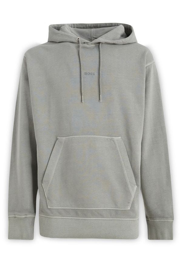 Hugo Boss Grey Cotton Logo Details Hooded Sweatshirt Hugo Boss