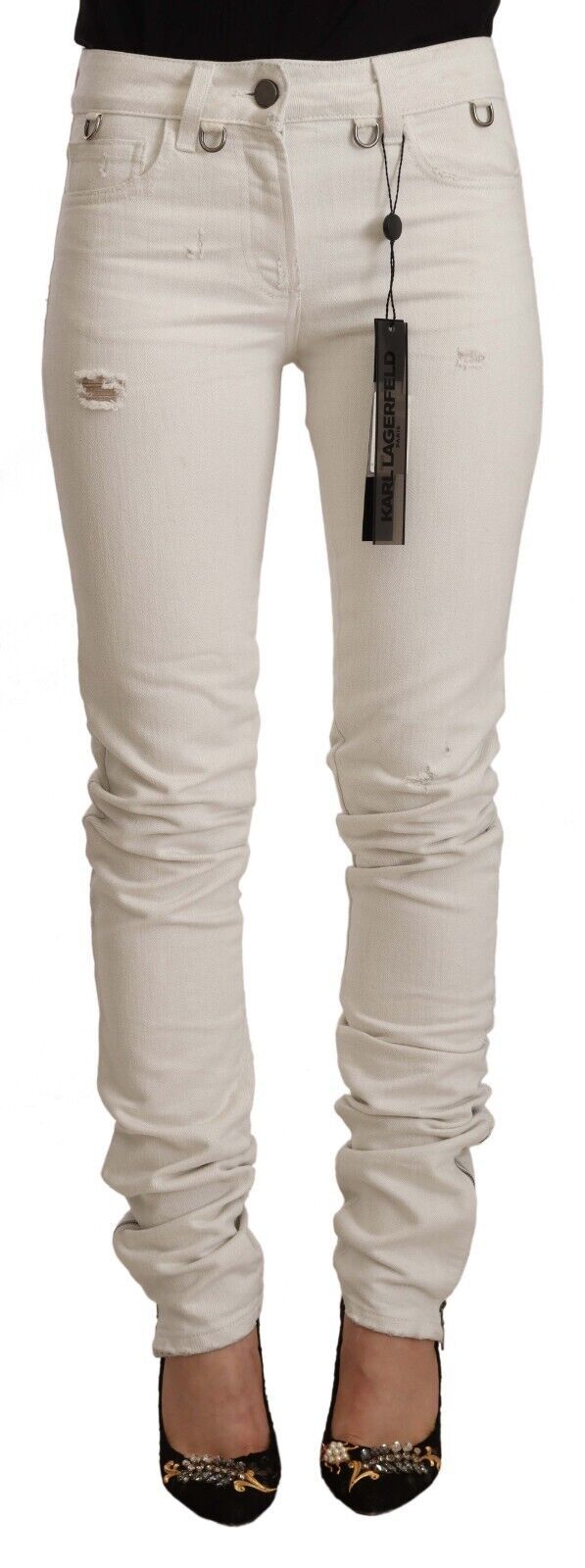 Karl Lagerfeld White Mid Waist Cotton Denim Slim Fit Jeans Karl Lagerfeld