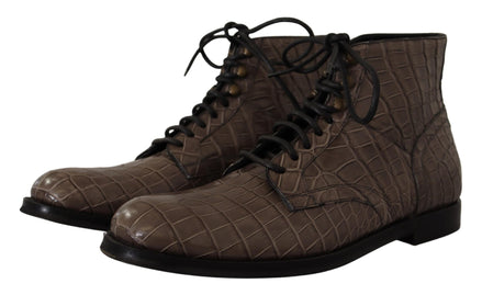 Dolce & Gabbana Gray Crocodile Leather Derby Boots Dolce & Gabbana