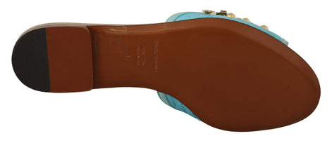 Dolce & Gabbana Blue Crystal Exotic Leather Blue Crystal Sandals Dolce & Gabbana