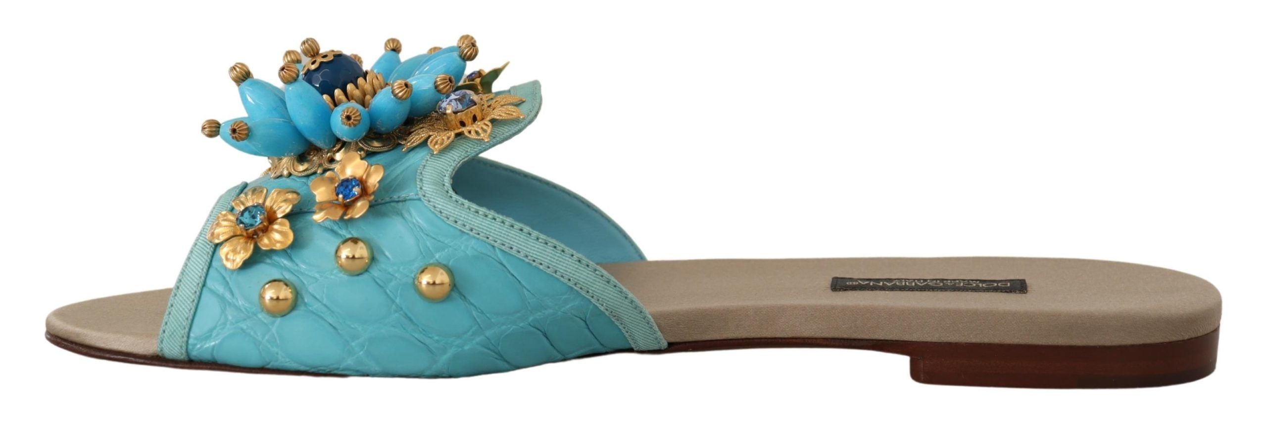 Dolce & Gabbana Blue Crystal Exotic Leather Blue Crystal Sandals Dolce & Gabbana