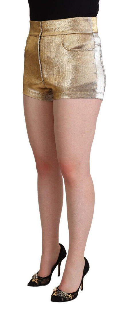 Dolce & Gabbana Metallic Gold Cotton Mid Waist Hot Pants Shorts Dolce & Gabbana