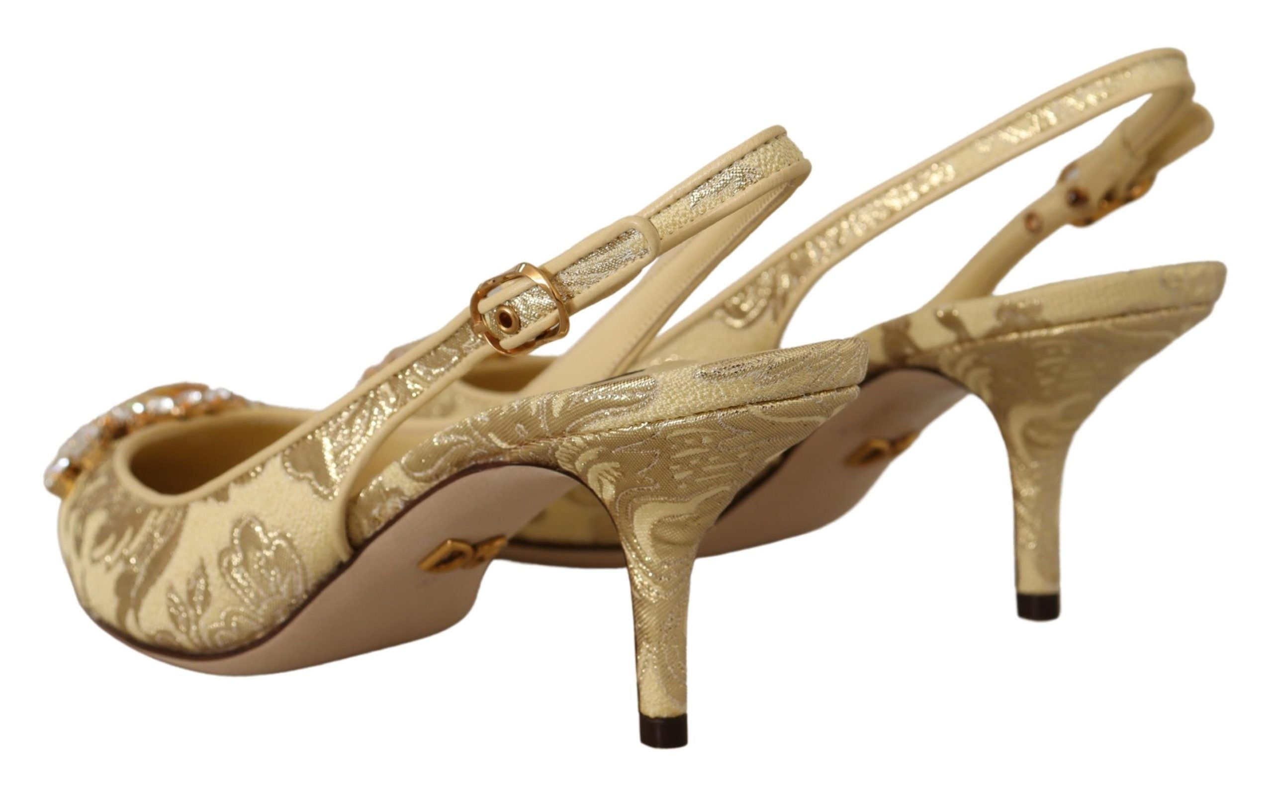 Dolce & Gabbana Gold Crystal Slingbacks Pumps Heels Shoes Dolce & Gabbana