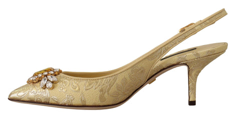 Dolce & Gabbana Gold Crystal Slingbacks Pumps Heels Shoes Dolce & Gabbana