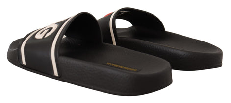 Dolce & Gabbana Black Leather I Love D&G Slides Sandals Dolce & Gabbana