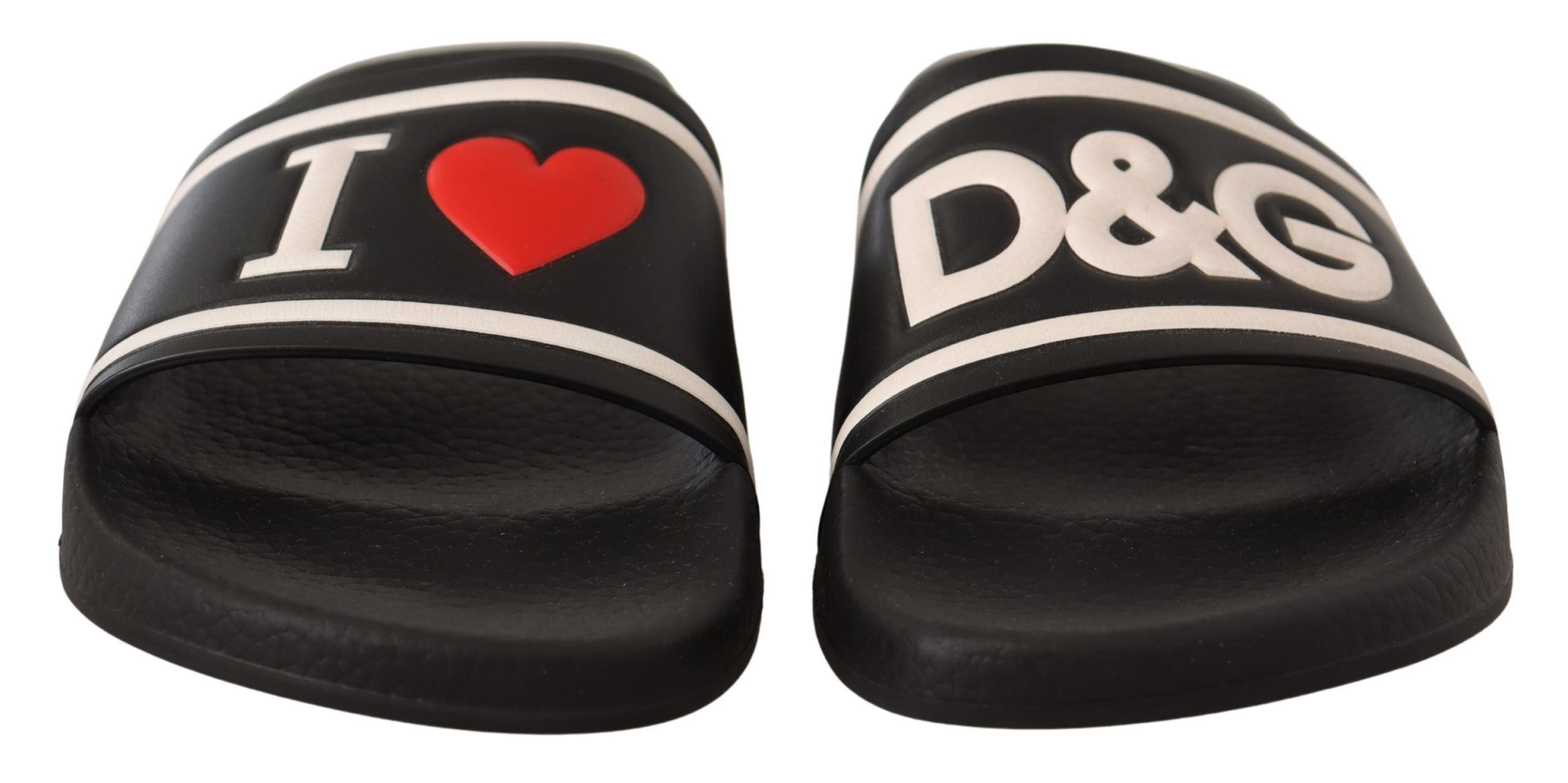 Dolce & Gabbana Black Leather I Love D&G Slides Sandals Dolce & Gabbana