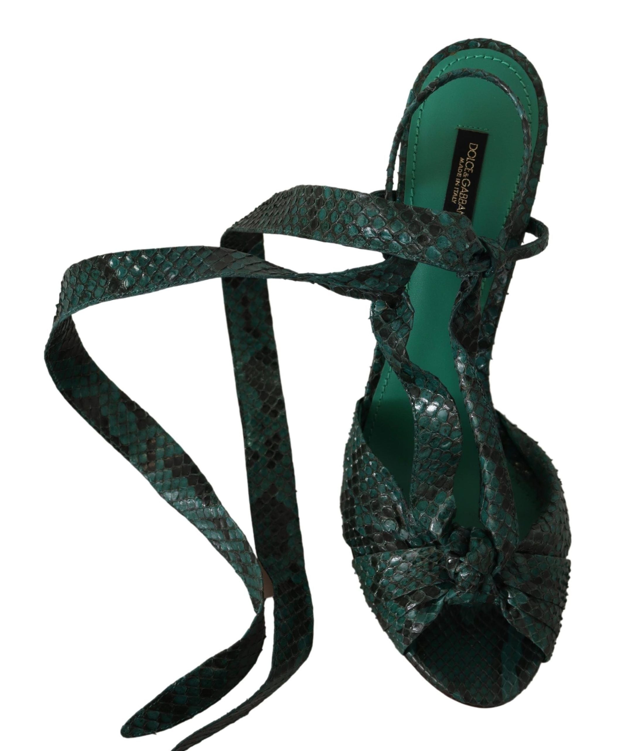 Dolce & Gabbana Green Python Strap Sandals Heels Shoes Dolce & Gabbana