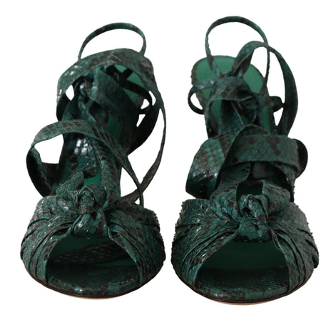 Dolce & Gabbana Green Python Strap Sandals Heels Shoes Dolce & Gabbana