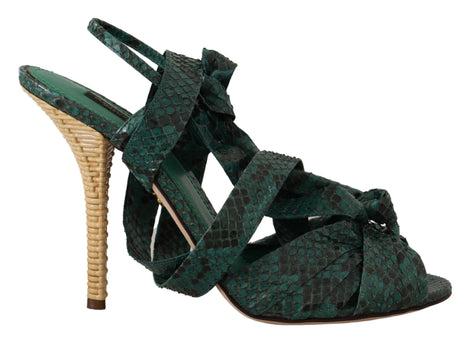 Dolce & Gabbana Green Python Strap Sandals Heels Shoes Dolce & Gabbana