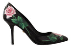 Dolce & Gabbana Black Leather Roses High Heels Pumps Shoes Dolce & Gabbana