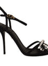 Dolce & Gabbana Black Crystals Ankle Strap Heels Sandals Shoes Dolce & Gabbana