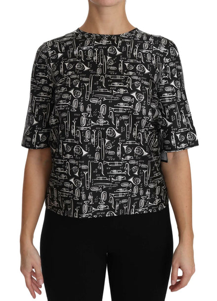 Dolce & Gabbana Black Musical Instruments Print Silk Blouse Dolce & Gabbana