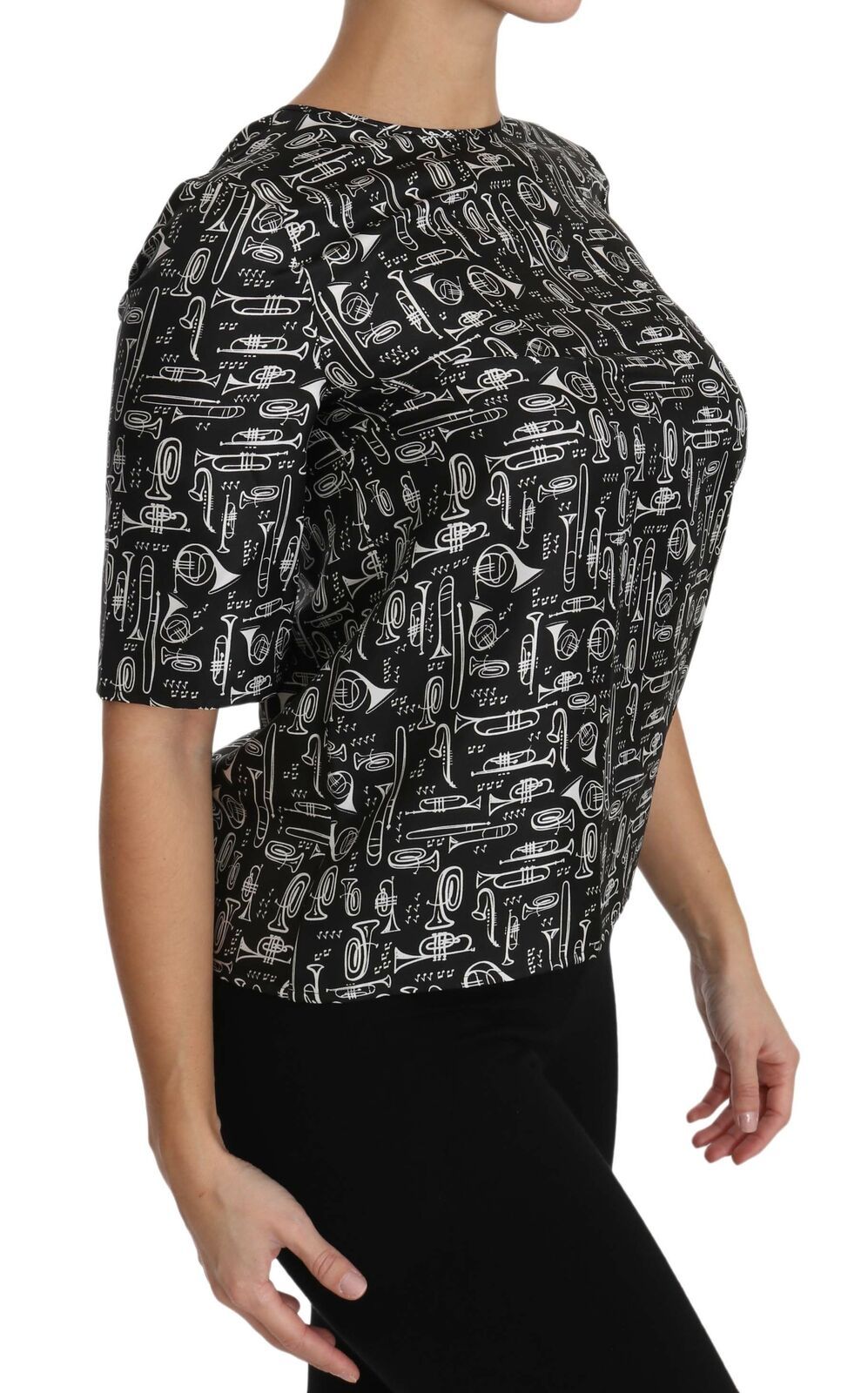 Dolce & Gabbana Black Musical Instruments Print Silk Blouse Dolce & Gabbana