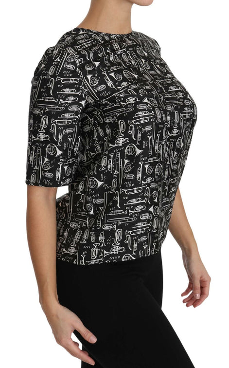 Dolce & Gabbana Black Musical Instruments Print Silk Blouse Dolce & Gabbana