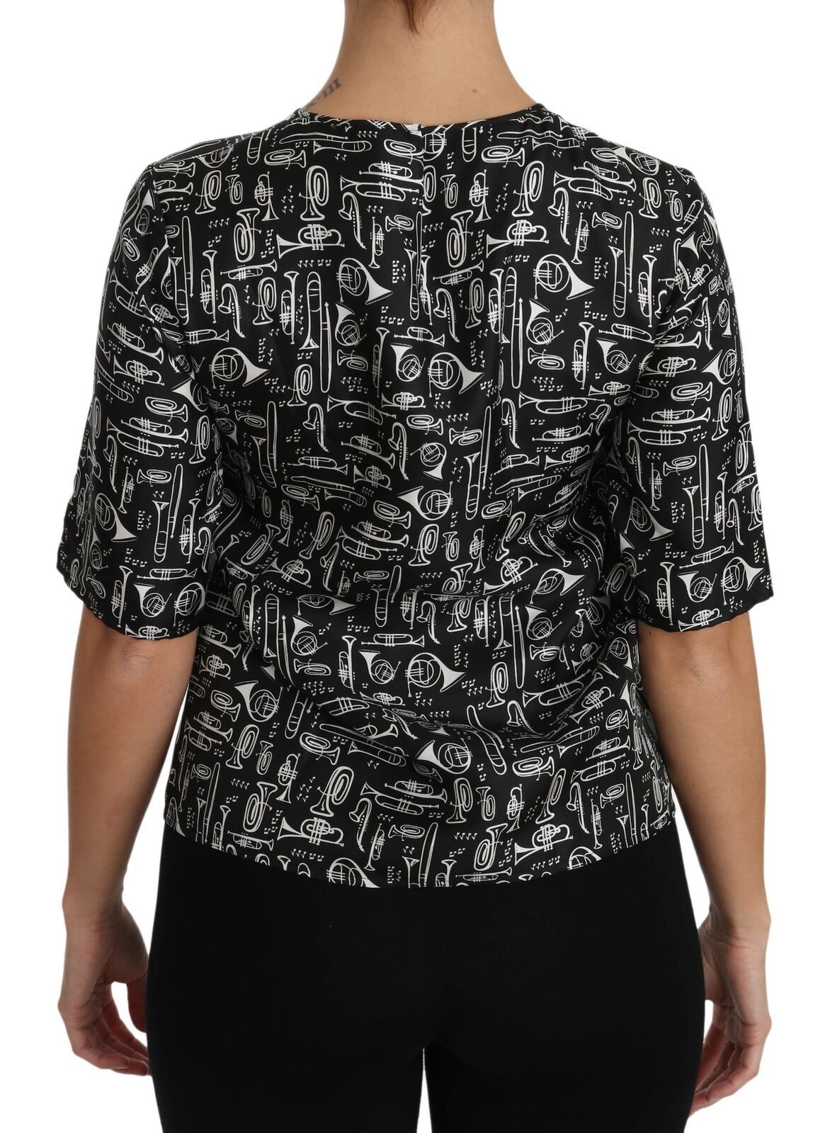 Dolce & Gabbana Black Musical Instruments Print Silk Blouse Dolce & Gabbana