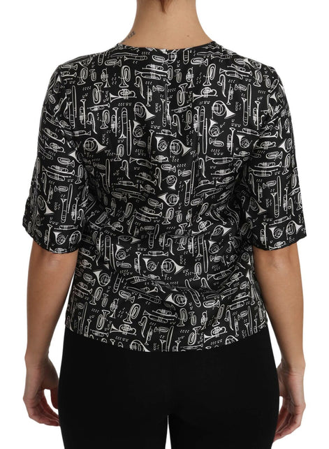 Dolce & Gabbana Black Musical Instruments Print Silk Blouse Dolce & Gabbana