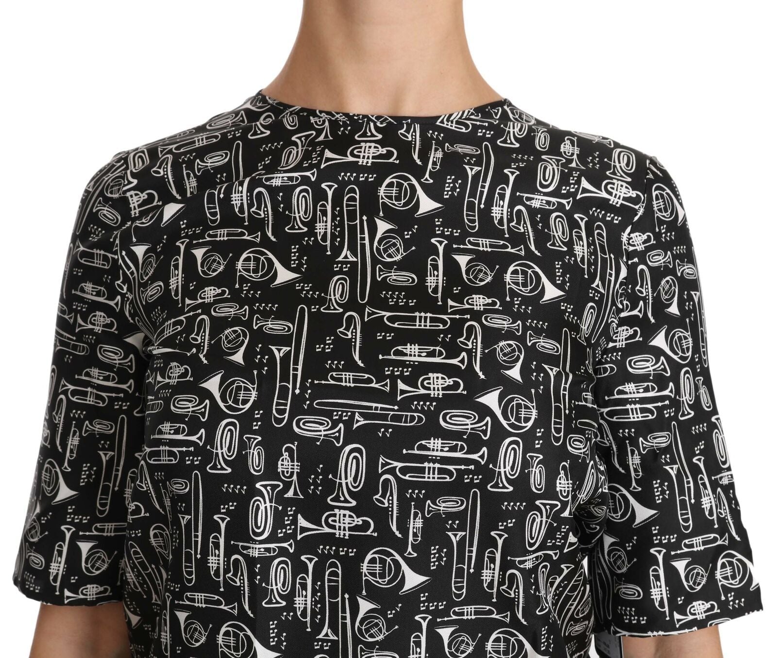 Dolce & Gabbana Black Musical Instruments Print Silk Blouse Dolce & Gabbana