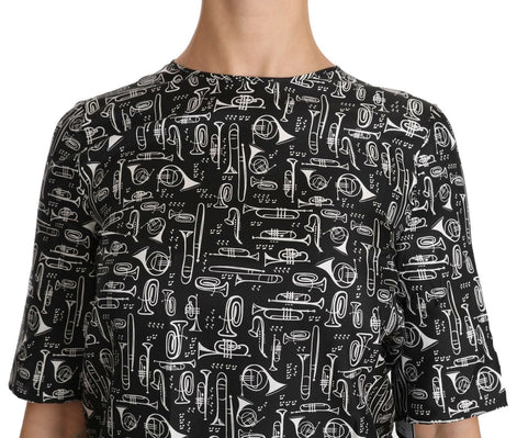 Dolce & Gabbana Black Musical Instruments Print Silk Blouse Dolce & Gabbana