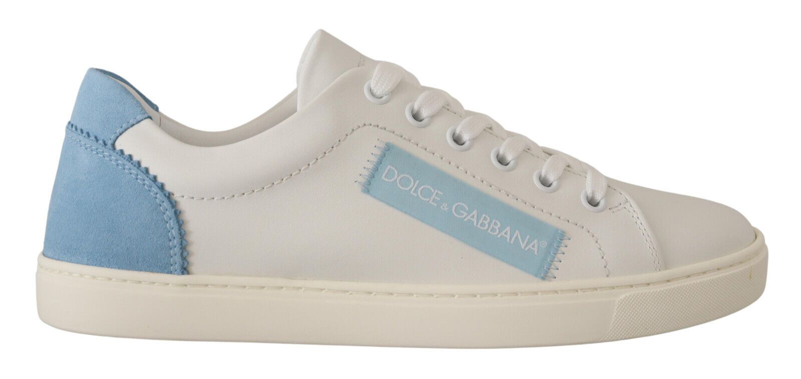 Dolce & Gabbana White Blue Leather Low Top Sneakers Shoes Dolce & Gabbana