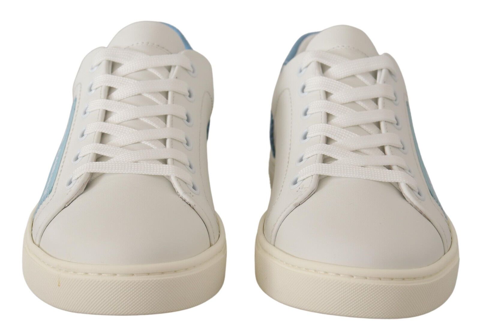 Dolce & Gabbana White Blue Leather Low Top Sneakers Shoes Dolce & Gabbana