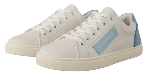 Dolce & Gabbana White Blue Leather Low Top Sneakers Shoes Dolce & Gabbana