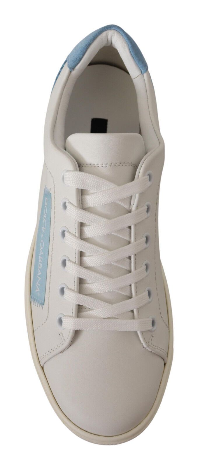Dolce & Gabbana White Blue Leather Low Top Sneakers Shoes Dolce & Gabbana