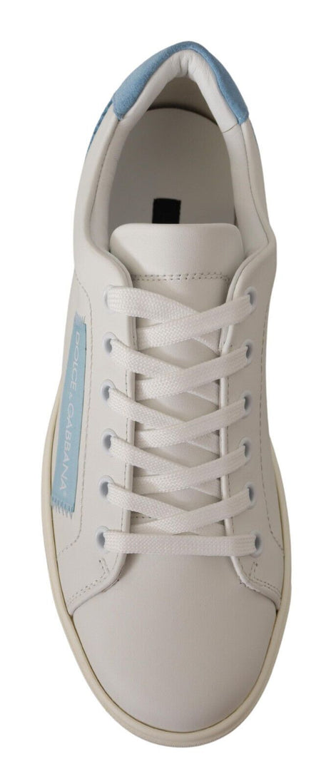 Dolce & Gabbana White Blue Leather Low Top Sneakers Shoes Dolce & Gabbana