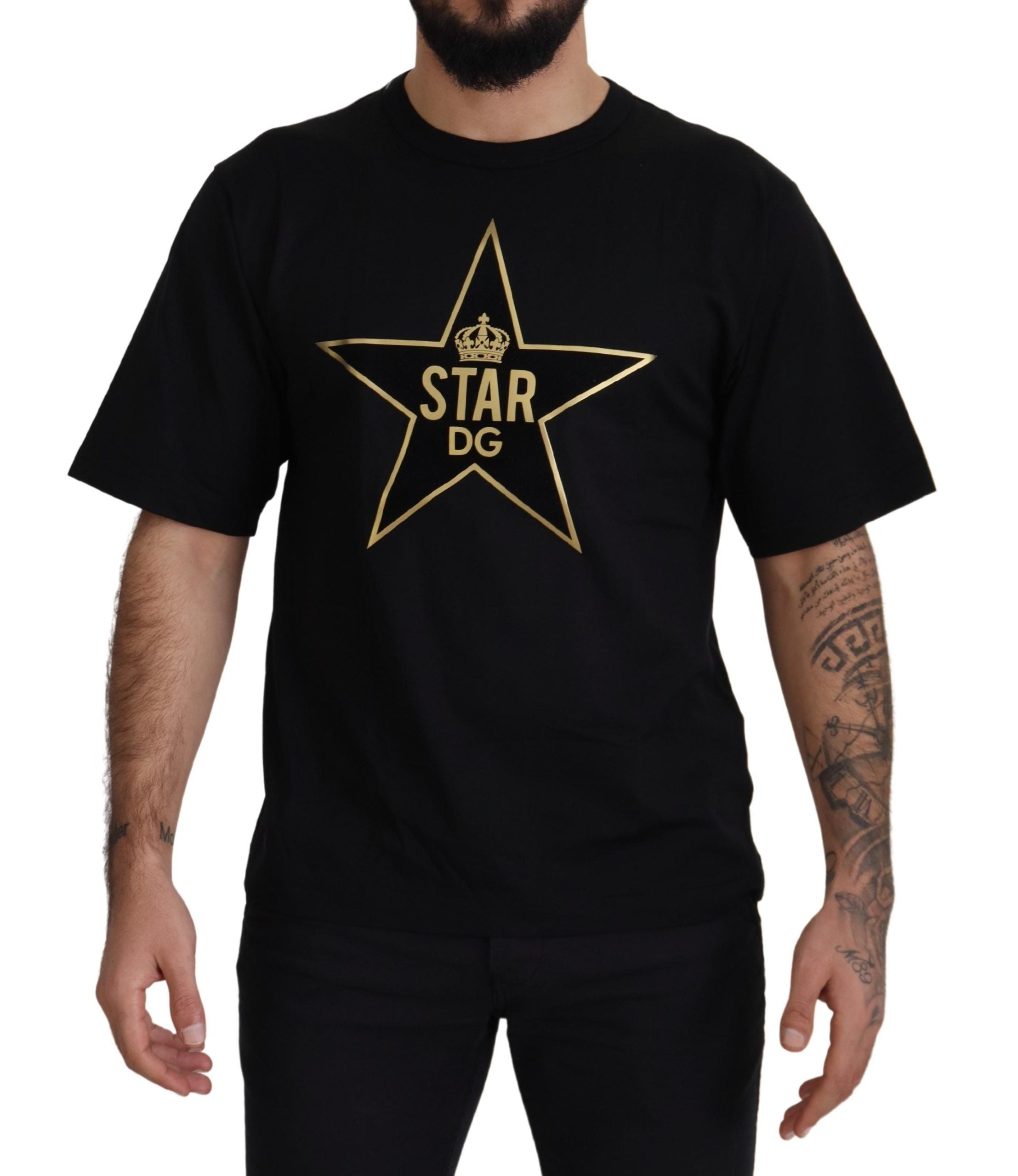 Dolce & Gabbana Black Gold STAR Crown DG Cotton Crewneck T-shirt Dolce & Gabbana