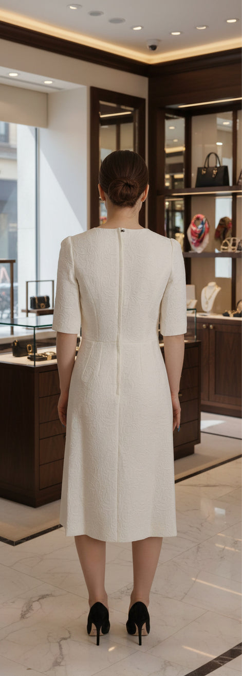 Dolce & Gabbana White Jaquard Midi Floral Sheath Brocade Dress Dolce & Gabbana