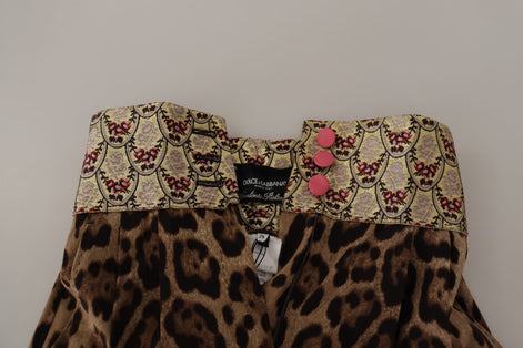 Dolce & Gabbana Brown Leopard Gold Jacquard High Waist Pants Dolce & Gabbana