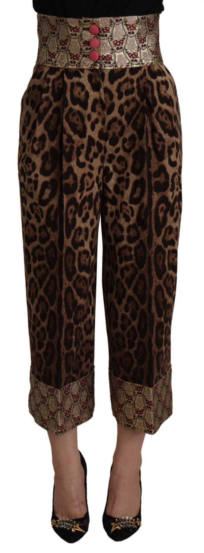 Dolce & Gabbana Brown Leopard Gold Jacquard High Waist Pants Dolce & Gabbana
