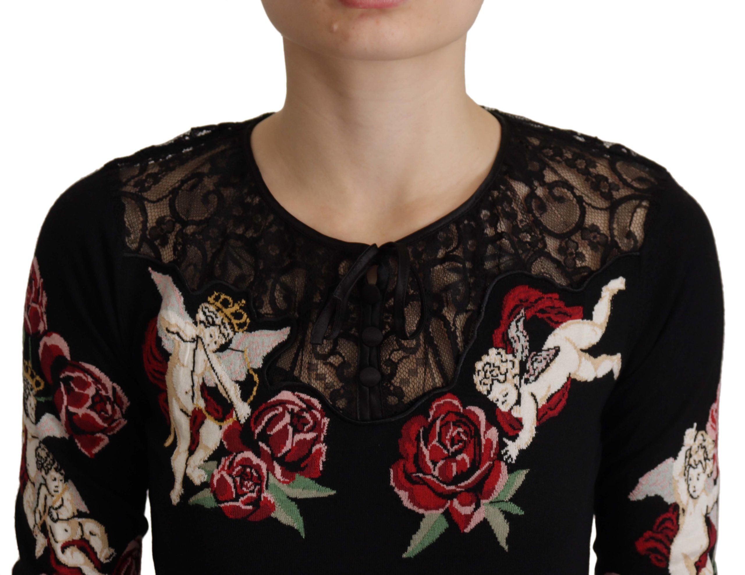 Dolce & Gabbana Black Lace Angel Roses Cardigan Sweater Dolce & Gabbana