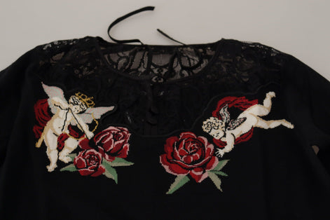 Dolce & Gabbana Black Lace Angel Roses Cardigan Sweater Dolce & Gabbana