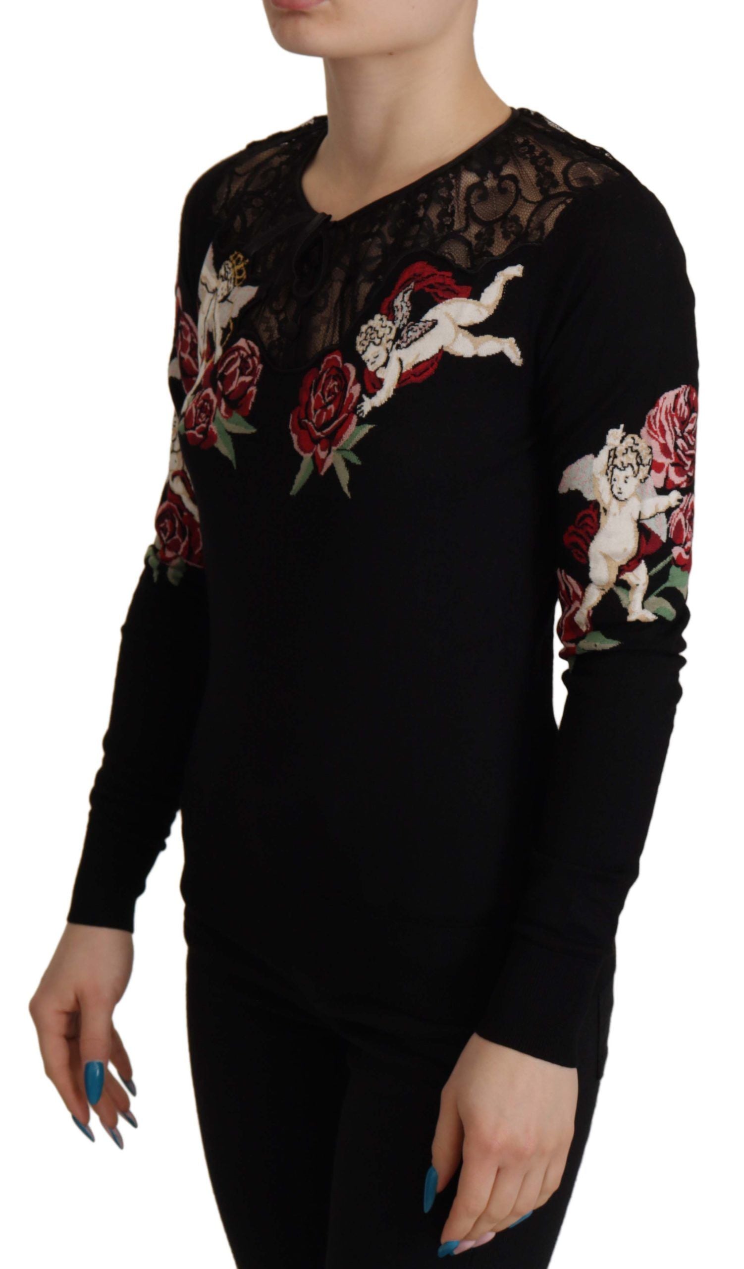 Dolce & Gabbana Black Lace Angel Roses Cardigan Sweater Dolce & Gabbana
