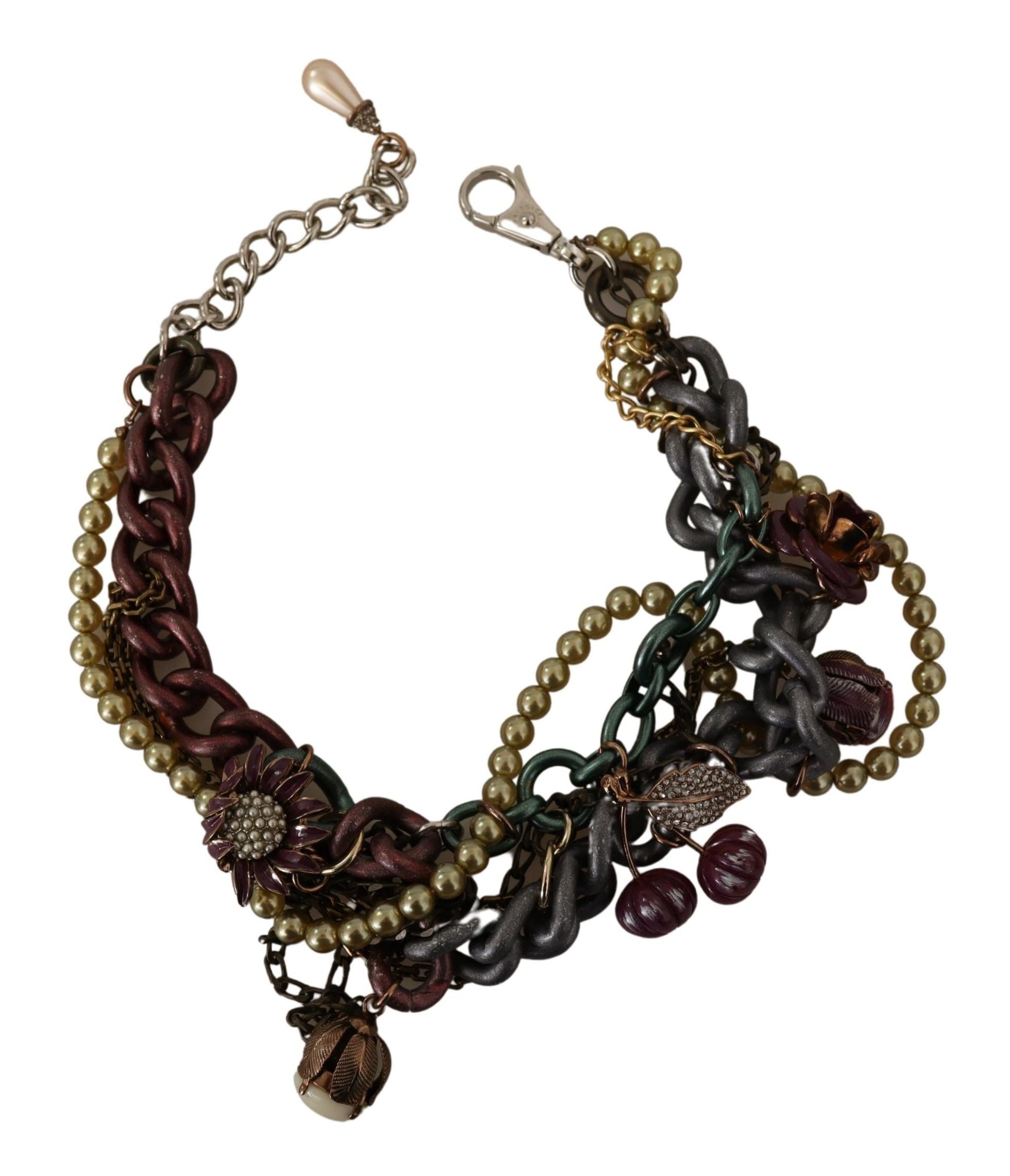 Dolce & Gabbana Gold Brass Sicily Floral Crystal Statement Necklace Dolce & Gabbana