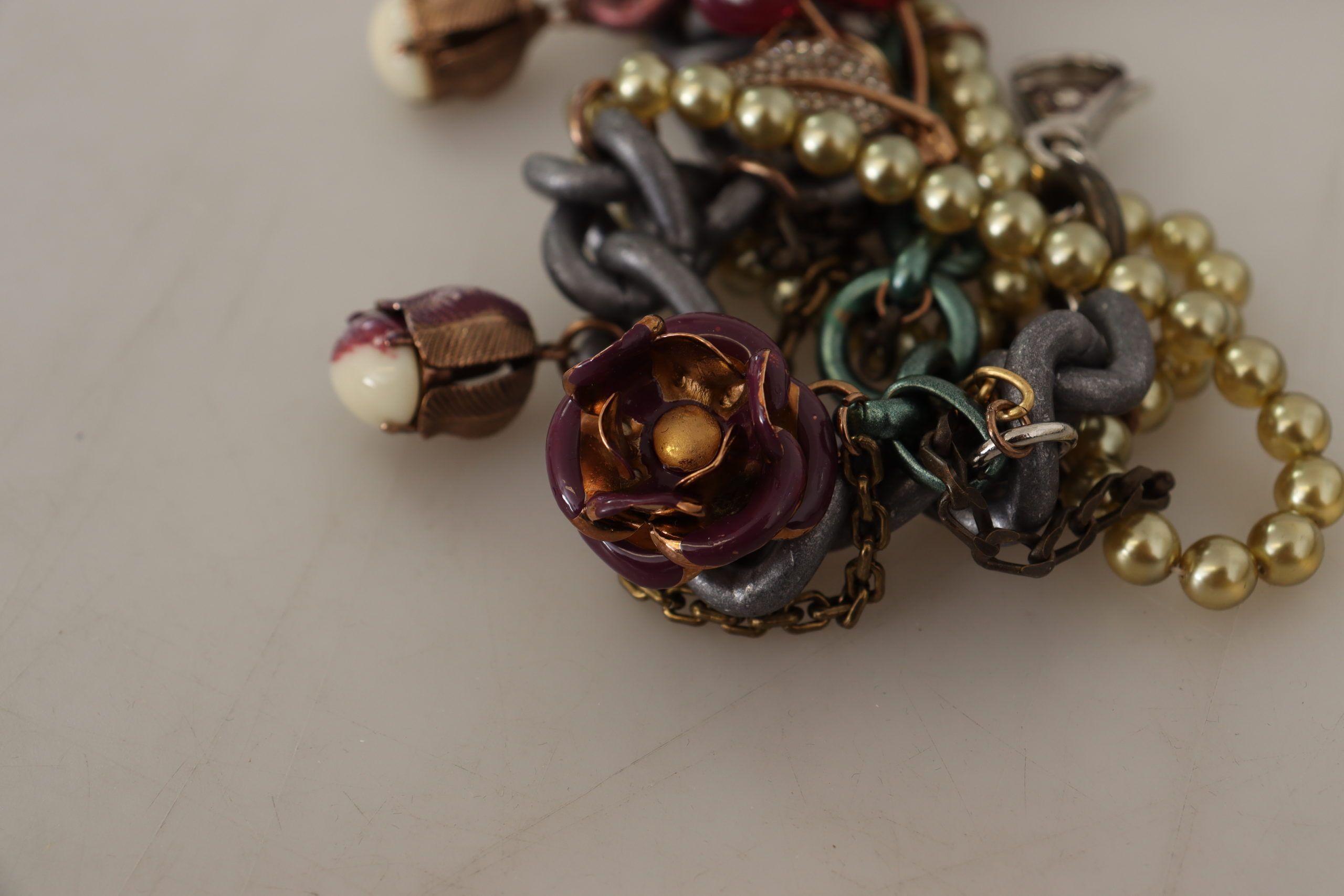 Dolce & Gabbana Gold Brass Sicily Floral Crystal Statement Necklace Dolce & Gabbana