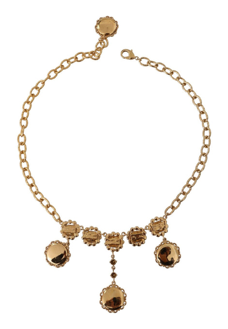 Dolce & Gabbana Gold Clock Statement Crystal Chain Necklace Dolce & Gabbana
