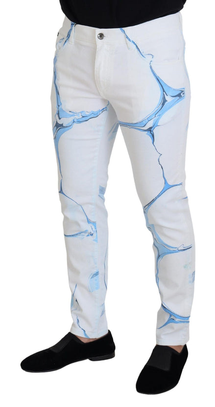 Dolce & Gabbana White Blue Denim Cotton Jeans Stretch Skinny Fit Pant Dolce & Gabbana