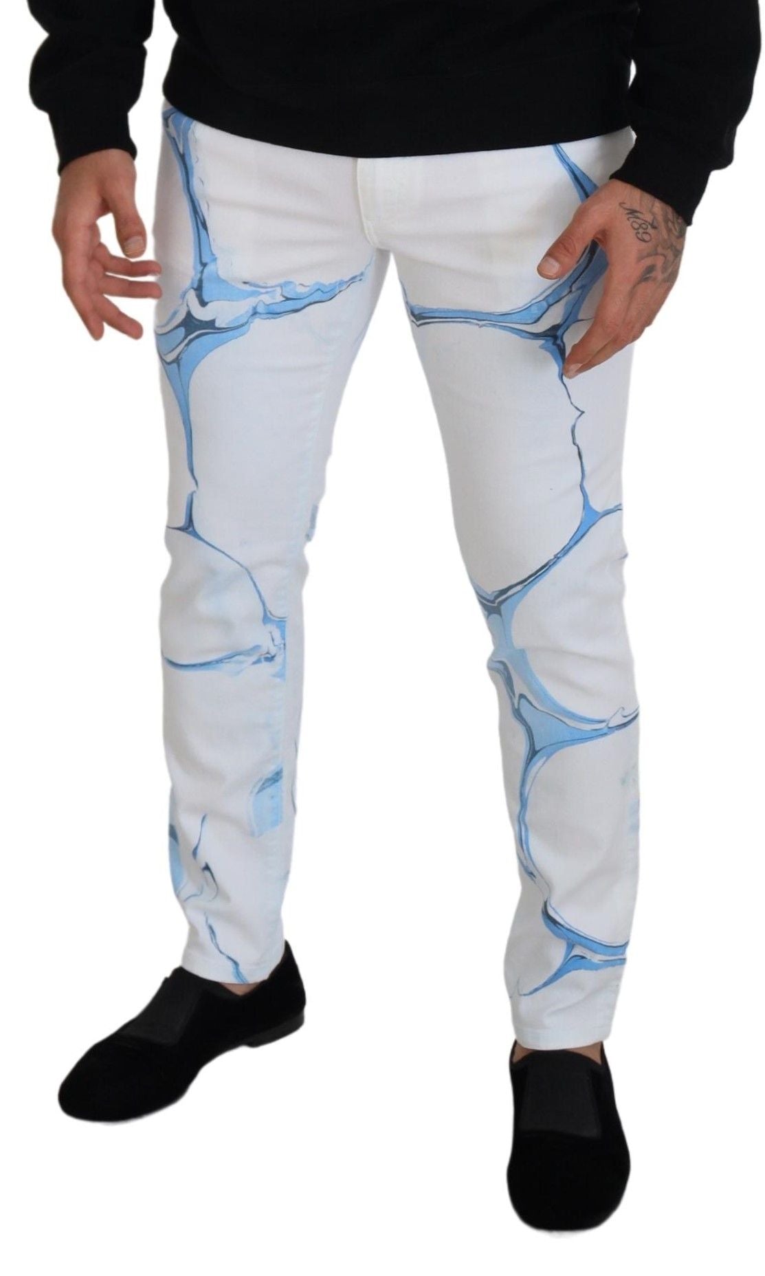 Dolce & Gabbana White Blue Denim Cotton Jeans Stretch Skinny Fit Pant Dolce & Gabbana