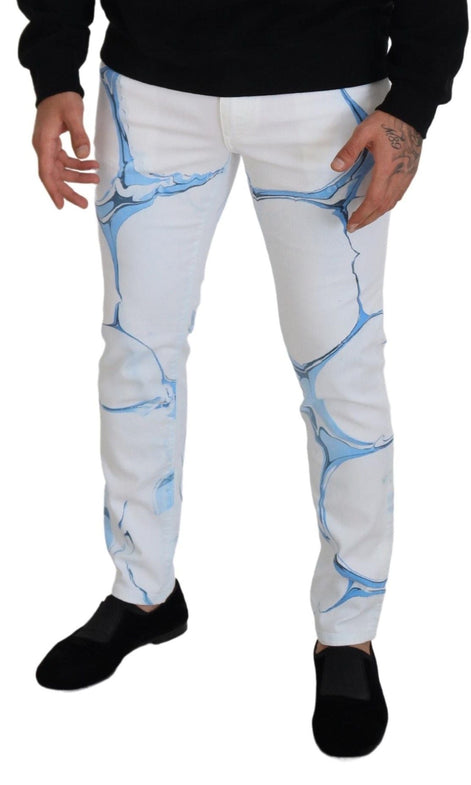 Dolce & Gabbana White Blue Denim Cotton Jeans Stretch Skinny Fit Pant Dolce & Gabbana