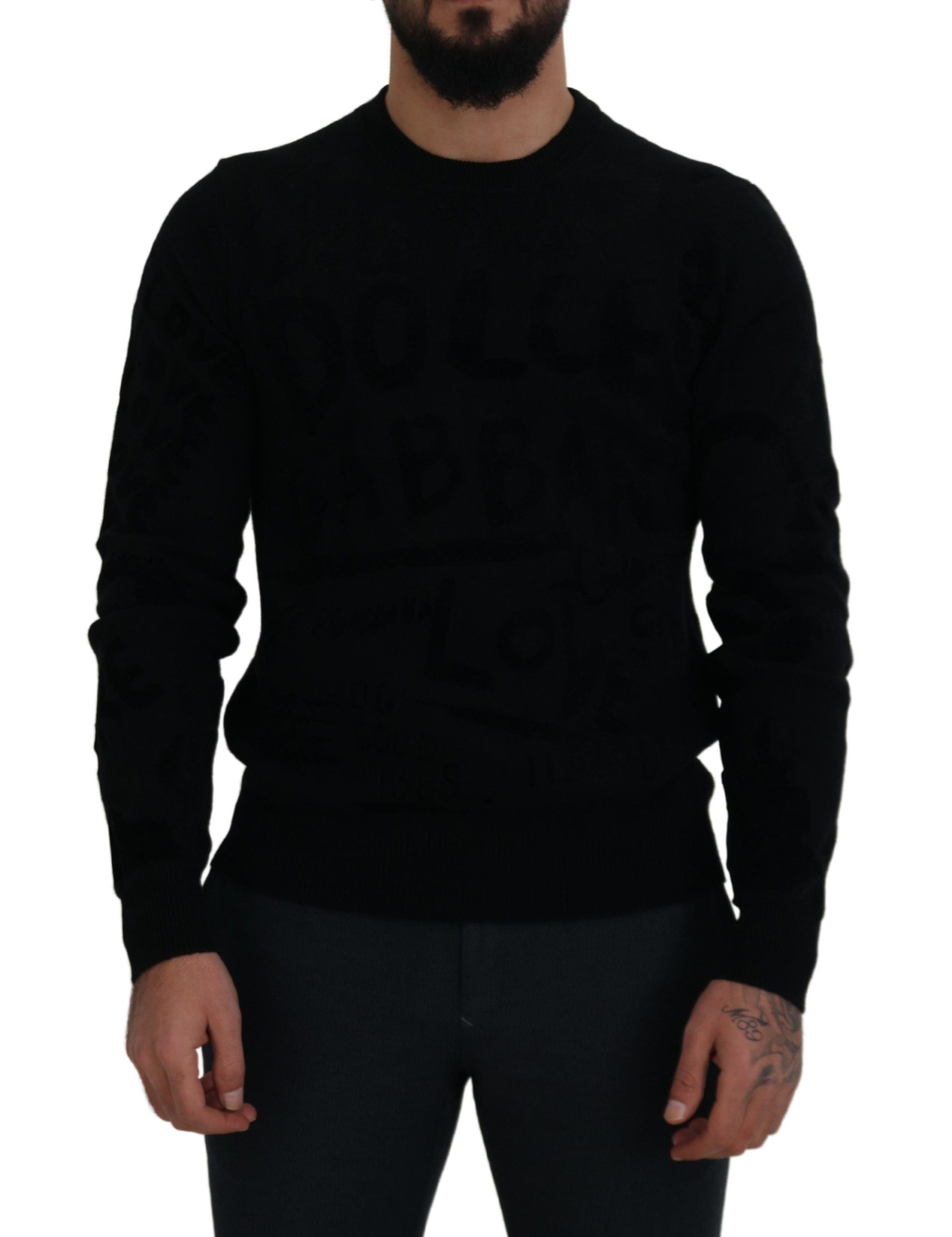 Dolce & Gabbana Black Wool Logo Pattern Crewneck Pullover Sweater Dolce & Gabbana