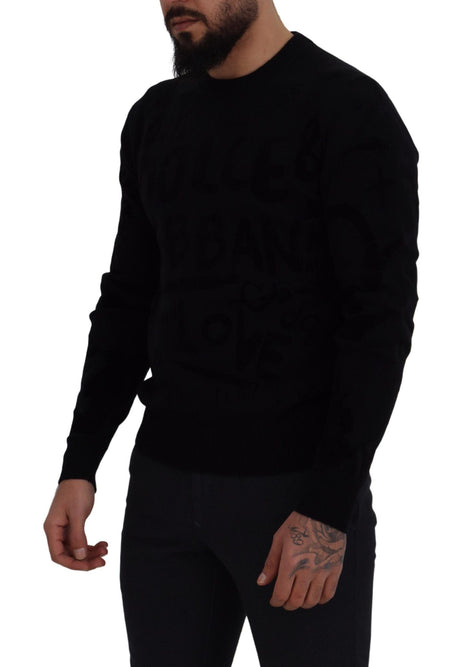 Dolce & Gabbana Black Wool Logo Pattern Crewneck Pullover Sweater Dolce & Gabbana