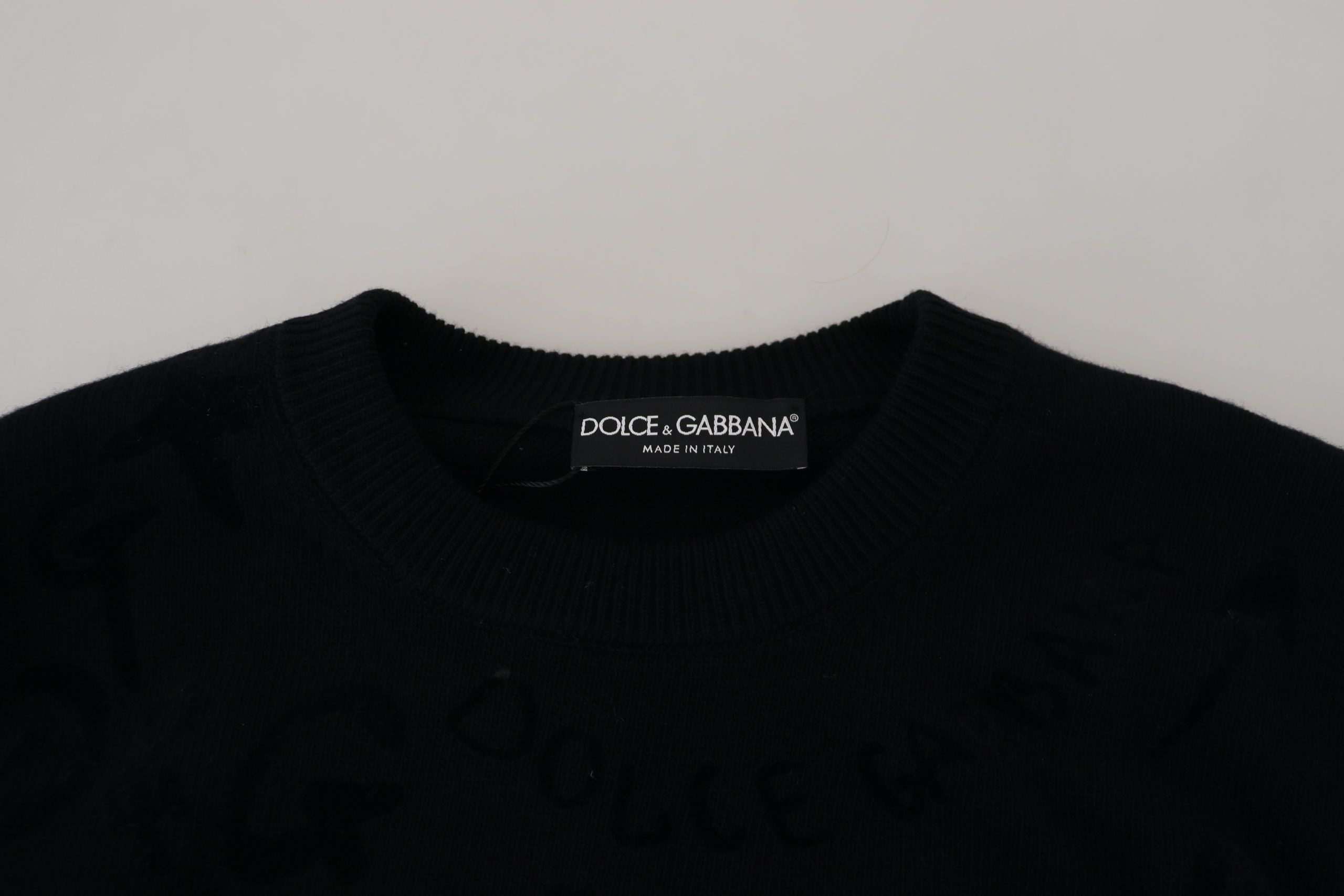 Dolce & Gabbana Black Wool Logo Pattern Crewneck Pullover Sweater Dolce & Gabbana