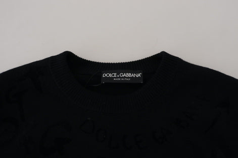 Dolce & Gabbana Black Wool Logo Pattern Crewneck Pullover Sweater Dolce & Gabbana