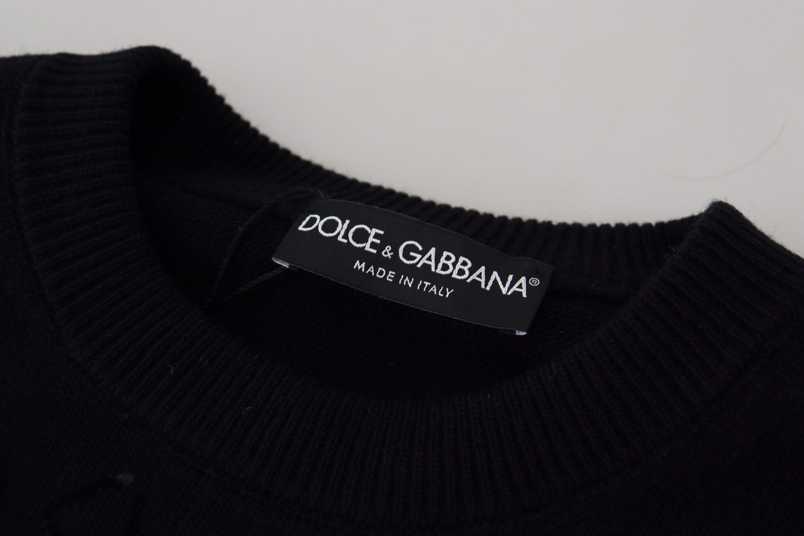 Dolce & Gabbana Black Wool Logo Pattern Crewneck Pullover Sweater Dolce & Gabbana