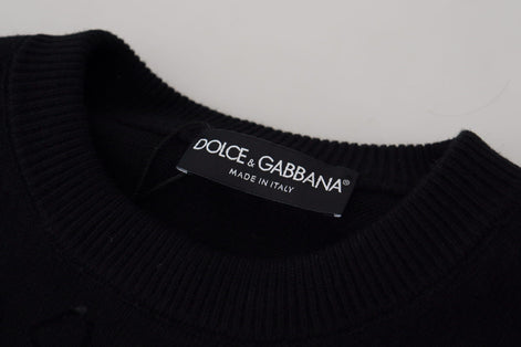 Dolce & Gabbana Black Wool Logo Pattern Crewneck Pullover Sweater Dolce & Gabbana