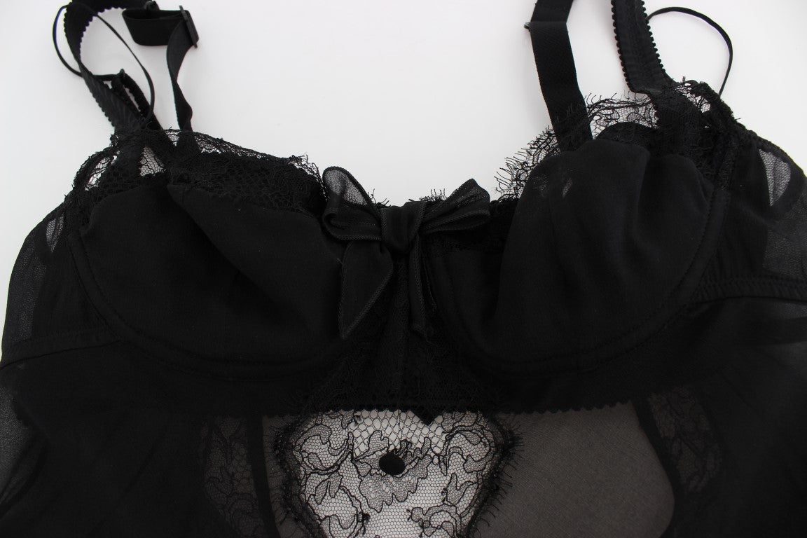 Dolce & Gabbana Black Silk Floral Lace Lingerie Top Dolce & Gabbana