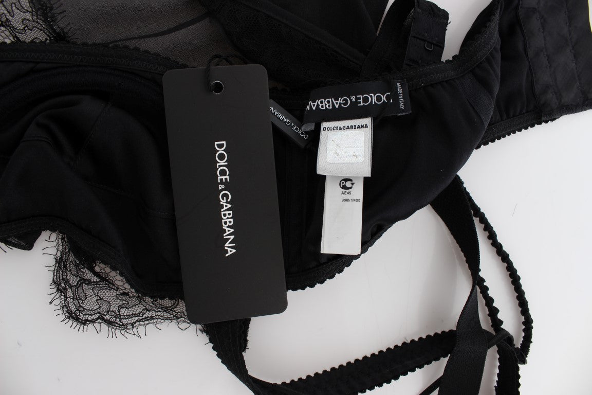 Dolce & Gabbana Black Silk Floral Lace Lingerie Top Dolce & Gabbana