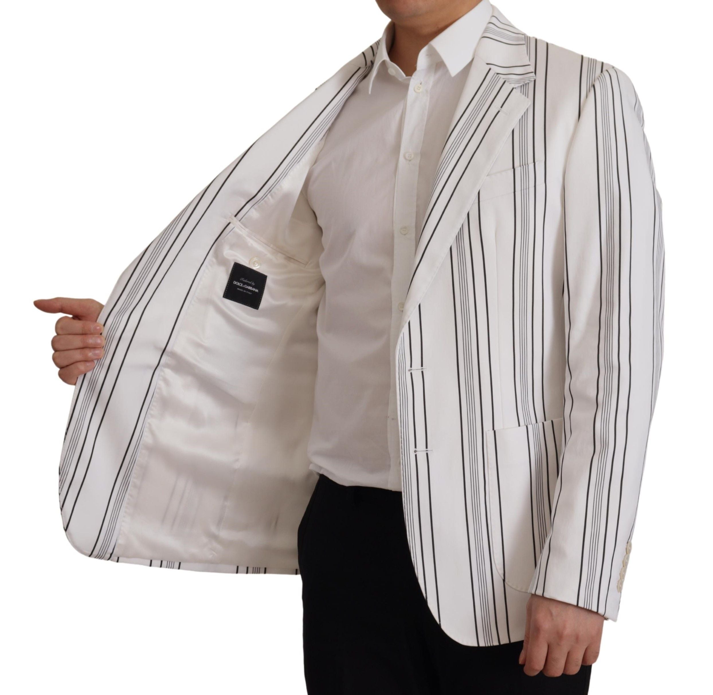 Dolce & Gabbana White Stripes Cotton Single Breasted Blazer Dolce & Gabbana