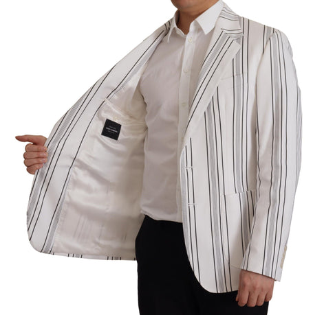Dolce & Gabbana White Stripes Cotton Single Breasted Blazer Dolce & Gabbana